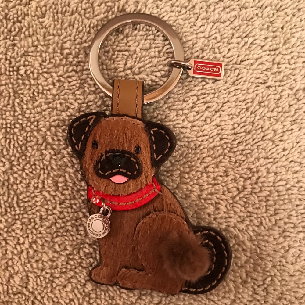 Coach pug key chain or accessory w/ mink tail